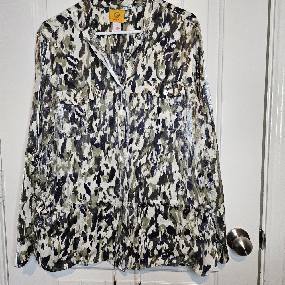Ruby Rd Camo Metallic Button Front Utility Tunic … - image 7